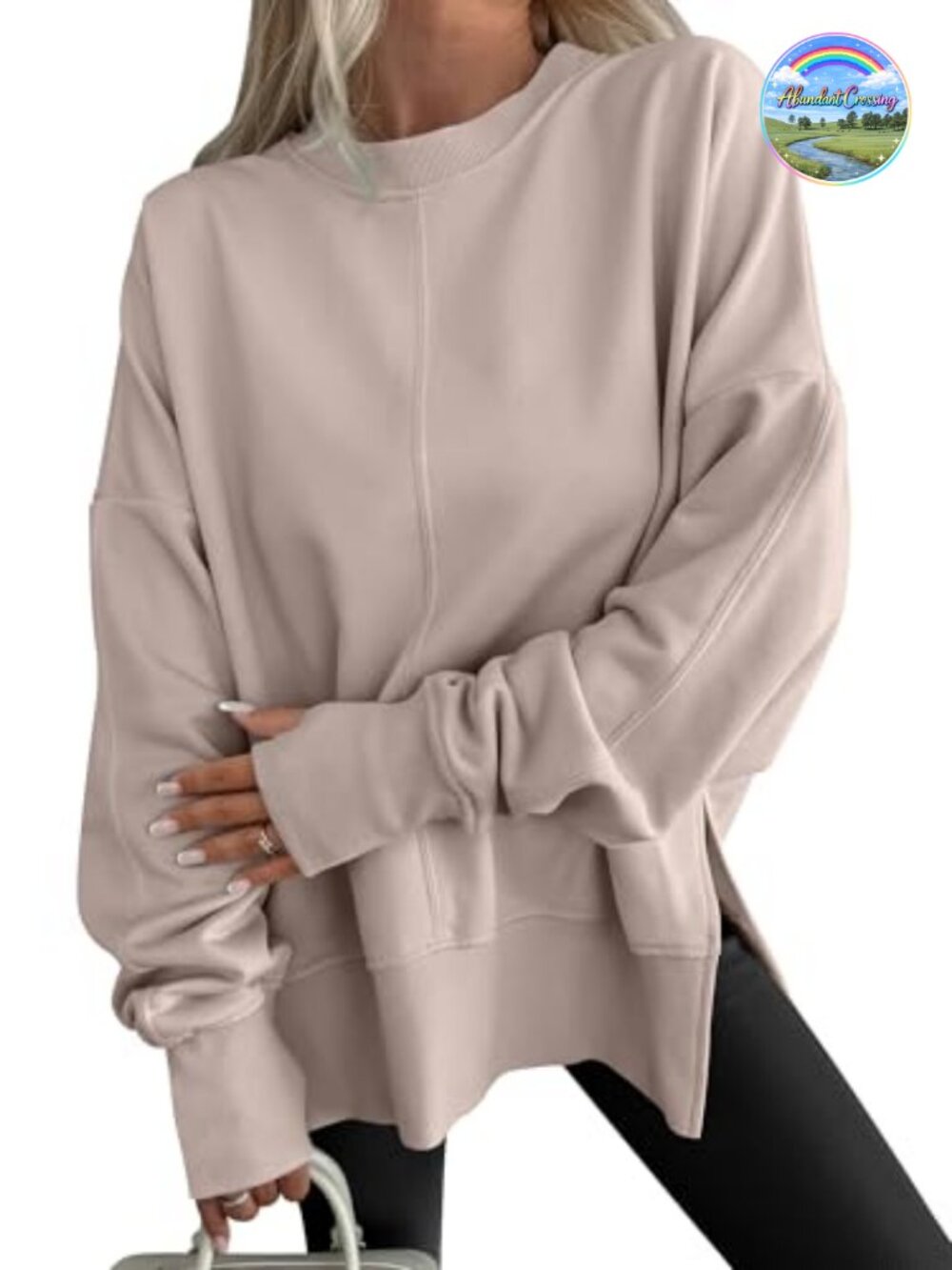 Oversized Sweatshirt with Thumbhole Rayon Polyester Blend Fall Pullover